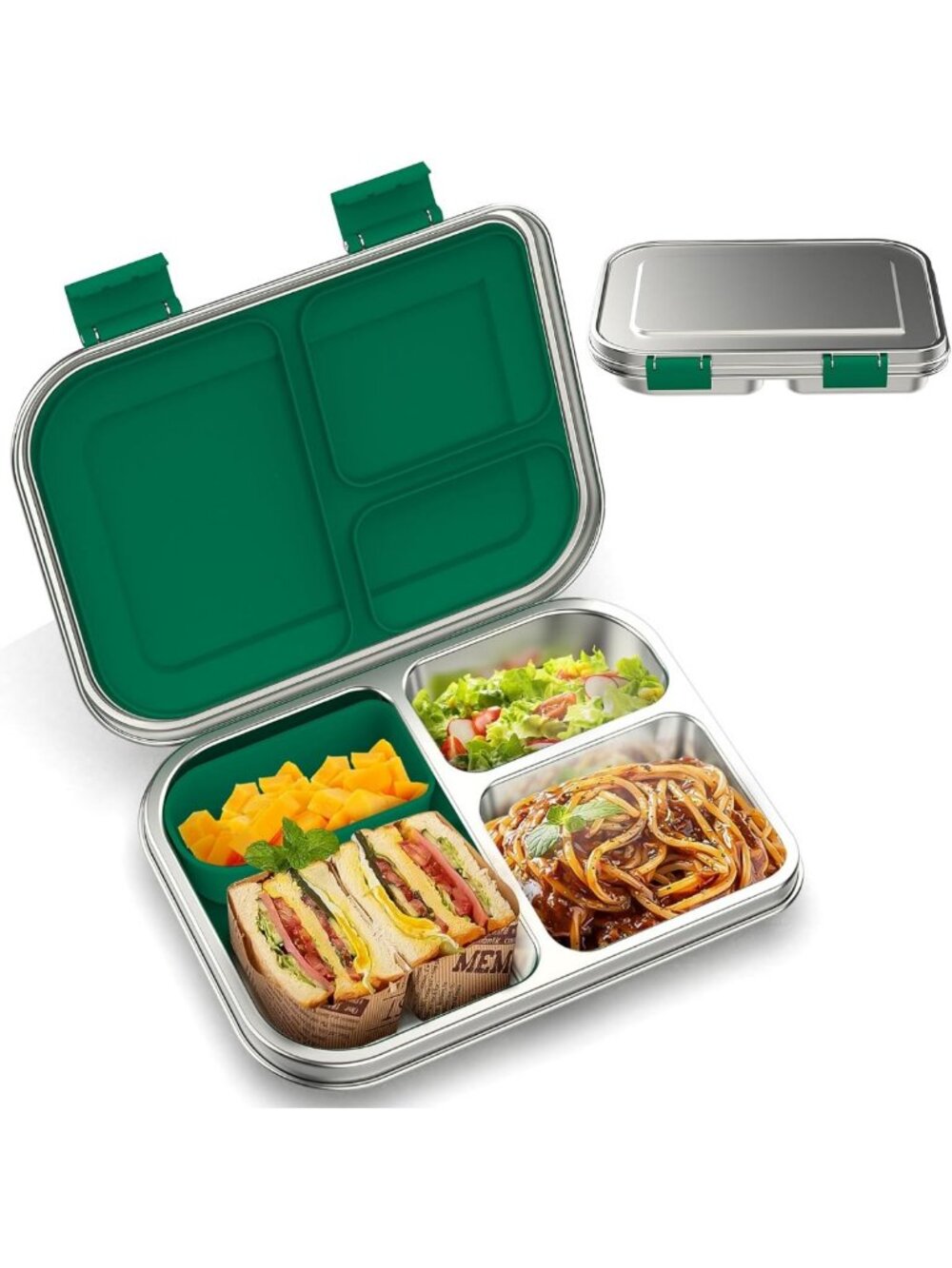 Leak-Resistant Stainless Steel Bento Lunch Box for Kids - 3 Compartments